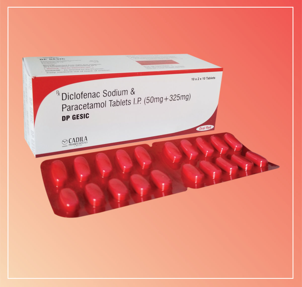 Dp Gesic Oval Red Tab (20X10 T) Diclofenac Sodium 50 Mg + Paracetamol 325 Mg By Cadila