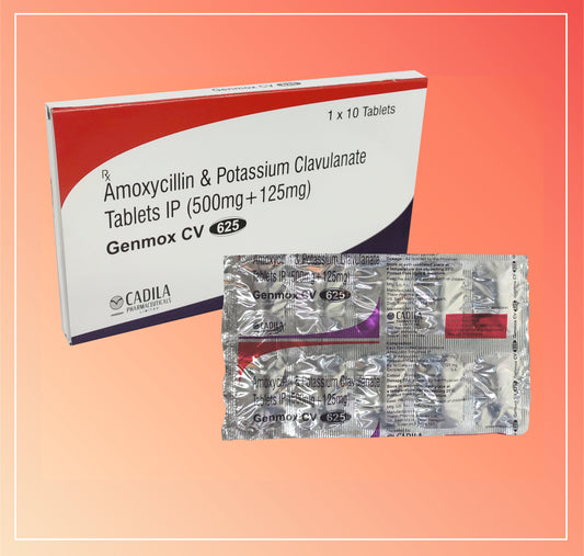Genmox Cv 625 Tab 10'S   (10X10 T) Amoxycillin 500 Mg + Clavulanic Acid 125 Mg By Cadila