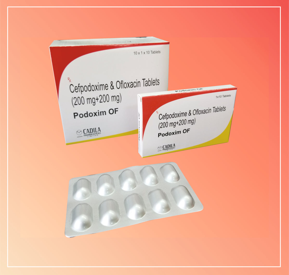 Podoxim Of Tab (10X1X10 T) Cefpodoxime 200 Mg & Ofloxacin 200 Mg (Alu-Alu) By Cadila
