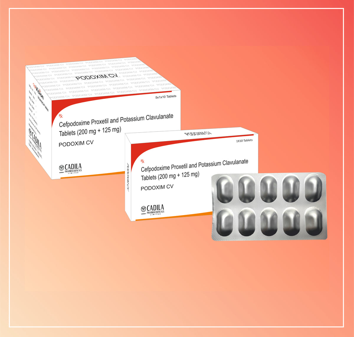 Podoxim Cv 10 Tab (5X1X10 T) Cefpodoxime 200 Mg & Potassium Clavulanate 125 Mg (Alu-Alu) By Cadila