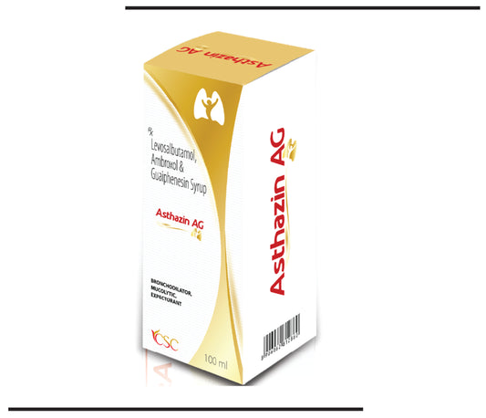 Asthazin AG (100ml) Levosulbutamol + Ambroxol & Guaiphensin Syrup by Csc