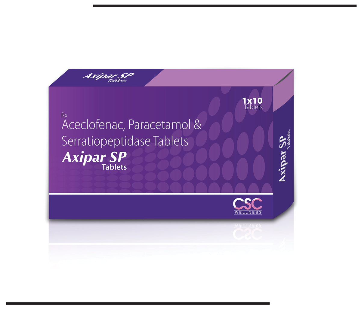Axipar SP  (10x1x10) Aceclofenac 100mg + Para. 325mg + Serratiopeptidase 15mg  by Csc