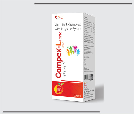Compex L Forte (200ml) L-Lysine Monohydrochloride 150 mg + Thiamine Hydrochloride 2 mg + Riboflavine Sodium Phosphate 1.80 mg + Pyridoxine Hydrochloride 0.75 mg + D-Panthenol 3 mg + Nicotinamide 25 mg by Csc