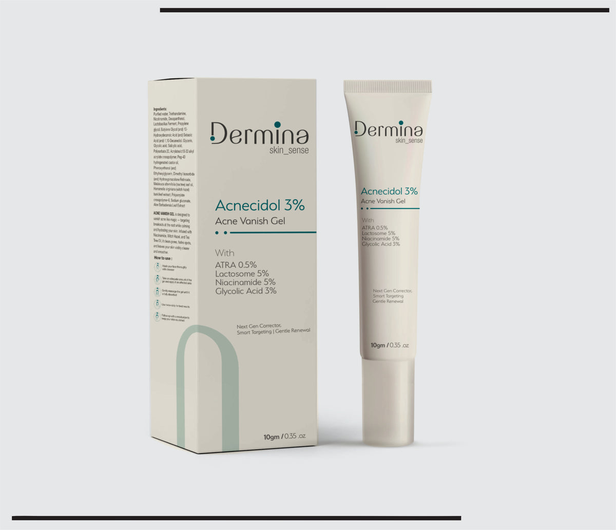 Acnecidol 3% Acne Vanish Gel  (10 gm ) ATRA 0.5%,Lactosome 5%, Niacinamide 5%, Glycolic Acid 3% by Csc