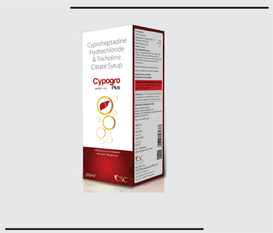 Cypogro Plus (200ml) Cyproheptadine HCI+ Tricholine Citrate Syrup  by Csc