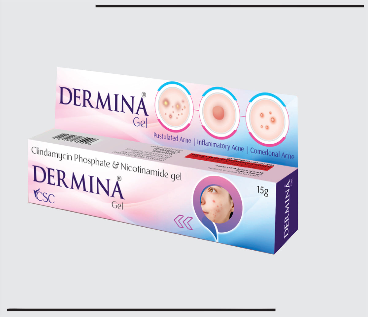 Dermina Gel (15g) Clindamycin 1% + Nicontinamide 4% by Csc