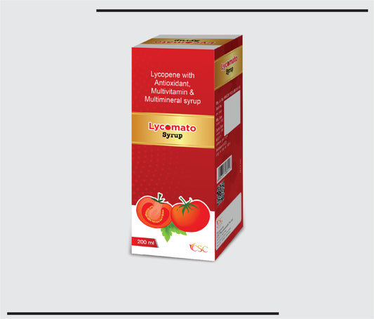 Lycomato  (200ml) Lycopene 6% 1000mcg, Vitamin A 2500 IU, Ascorbic Acid (Vitamin C) 50mg, Vitamin E 10 IU, Selenium 35 mcg, Zinc 3mg, Maganese 2mcg, Iodine 100mcg, Copper 500mcg, Thiamine Hcl 2mg, Riboflavin 3mg & Pyridoxine Hcl 1.5mg by Csc