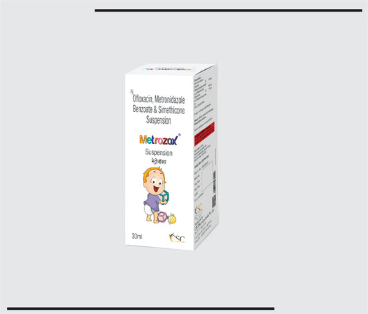 Metrozox Syrup (Ofloxacin 50mg + Metronidazole 120mg + Simethicone 10mg)