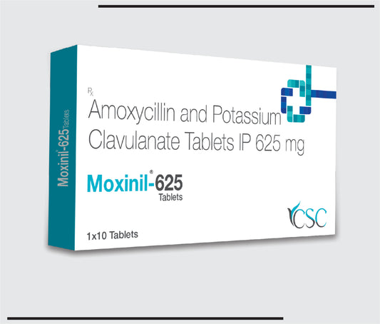 Moxinil 625  (10x1x10) Amoxycillin 500mg + Clavulanic Acid 125mg by Csc