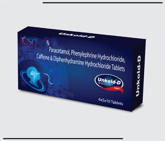 Unkold D (4x5x10) Paracetamol 500mg + Phenylephrine HCL 5mg + Diphenhydramine HCL 25mg + Caffeine 30mg by Csc
