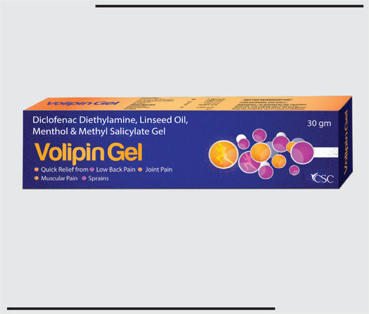 Volipin Gel  (30g) Diclofenac 1% + Linseed Oil 3% + Methyl Salisylate 10% and Menthol 5% Gel by Csc