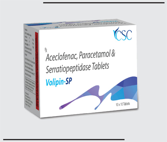 Volipin SP (10x10) Aceclofenac 100mg + Paracetamol 325mg + Serratiopeptidase 15mg  by Csc