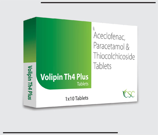 Volipin TH 4 plus (10x1x10) Aceclofenac 100mg + Paracetamol 325 mg +Thiocolchicoside 4mg by Csc