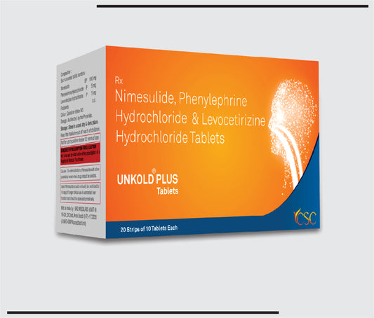 Unkold Plus (20x10) Nimuslide 100 mg + Phenylephrine Hcl 5 mg + Levocetrizine HcL 5mg by Csc