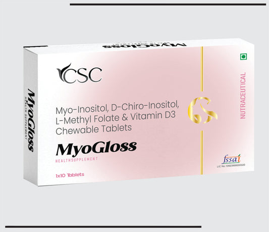 MyoGloss (10x1x10) Myo-Inositol, D-Chiro-Inositol, L-Methyl Folate & Viatmin D3 Chewable Tablets  by Csc