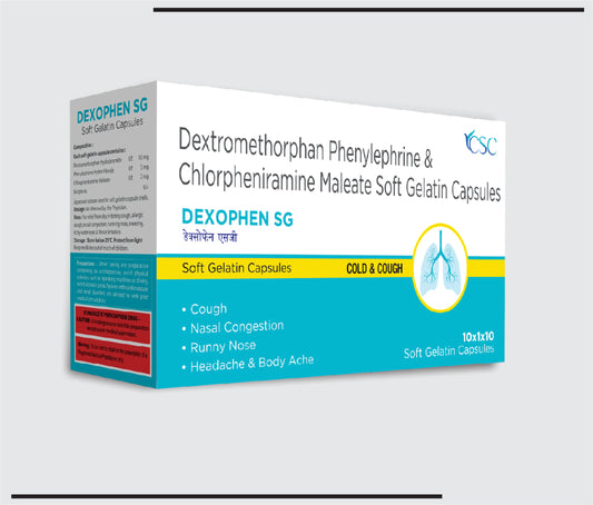 Dexophen SG (10x1x10) Dextromethorpan Hydrobromide 10 mg+ chlorpheniramine Meleate 2 mg+Phenylephrine 5 mg + by Csc
