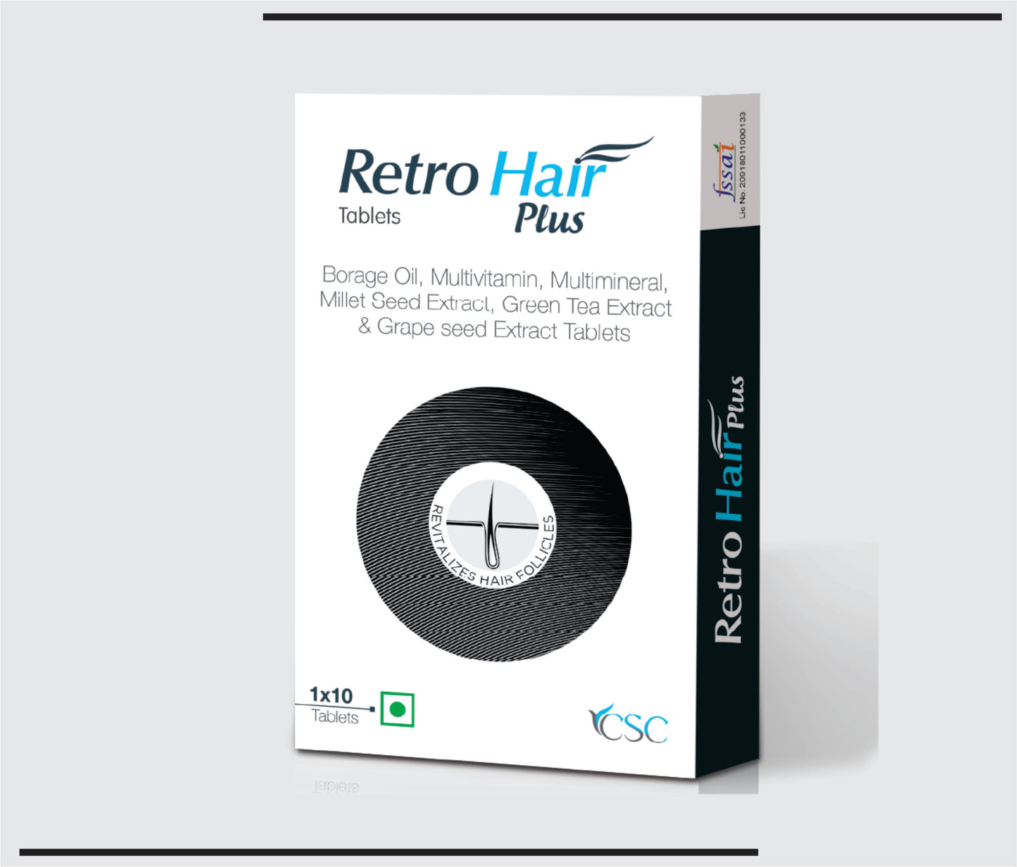 Retro Hair Plus Tab (Borage Oil + Multivitamin + Multimineral, Milet Seed Extract, Green Tea Extract & Grape Seed Extract  ) by CSC