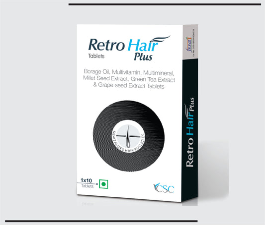 Retro Hair Plus Tab (Borage Oil + Multivitamin + Multimineral, Milet Seed Extract, Green Tea Extract & Grape Seed Extract  ) by CSC