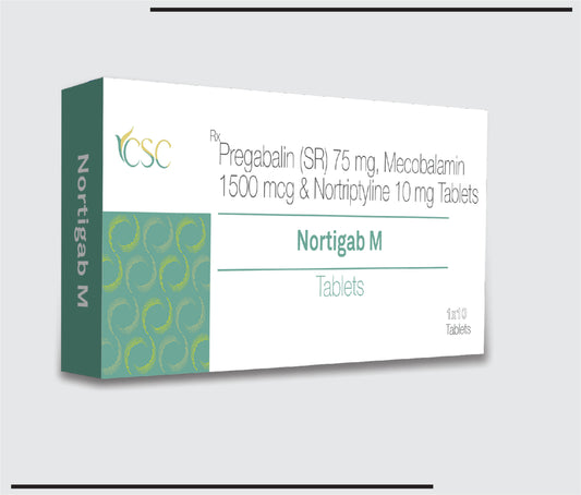 Nortigab M  (10x1x10) Pregabalin 75mg + Methylcobalamin 1500mcg + Nortriptyline Hydrochloride 10mg by Csc