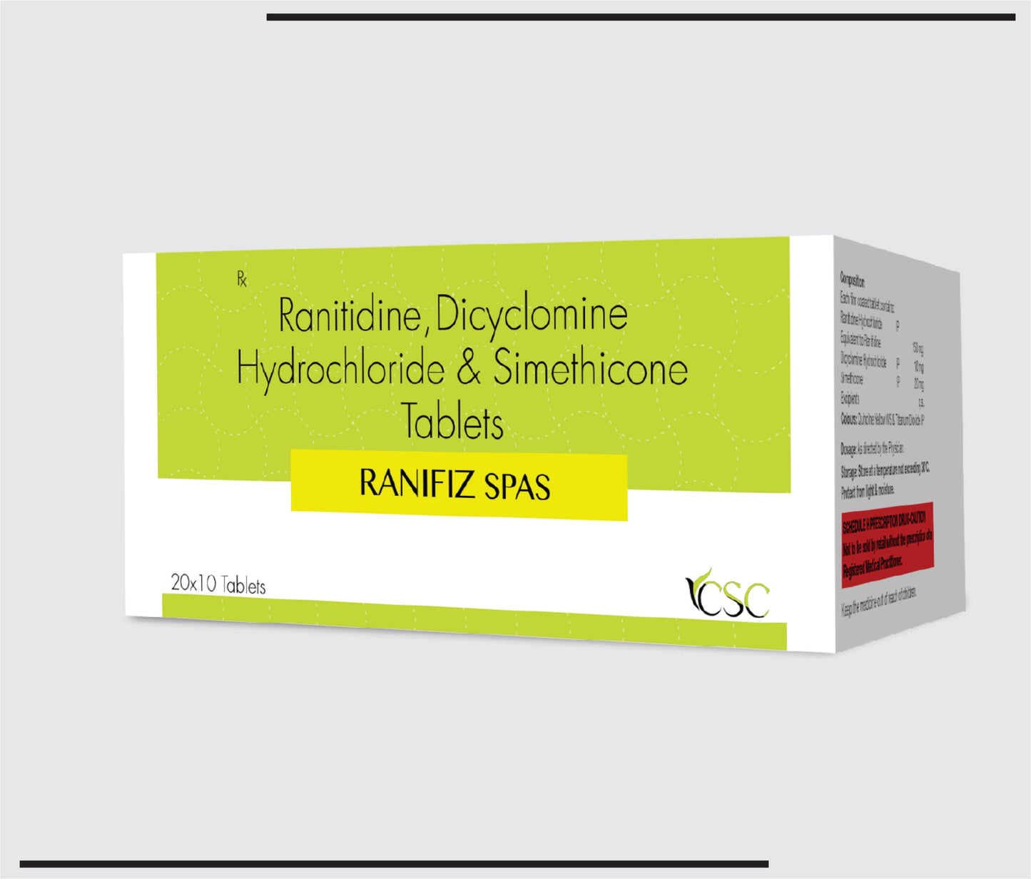 Ranifiz Spas Tab (Ranitidine 150mg + Dicyclomine Hcl 10mg + Simethicone 20mg)