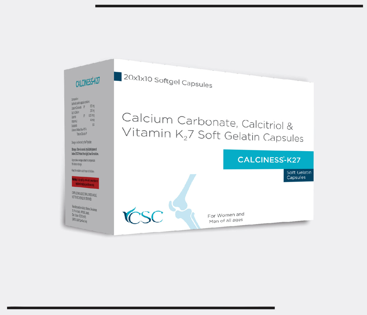 Calciness K27 + (20x1x10) Calcium Carbonate 500mg + Calcitriol 0.25mcg + Zinc 7.5mg + Vitamin K27  by Csc