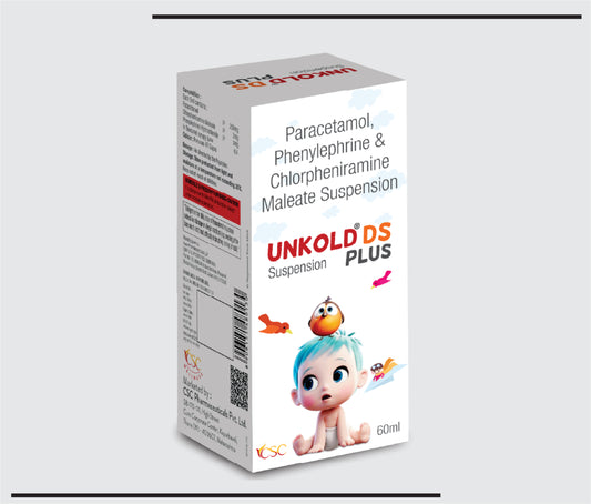 Unkold DS Plus  (60ml) Paracetamol  250mg  + CPM 2mg & Pheny. 5mg Susp. by Csc