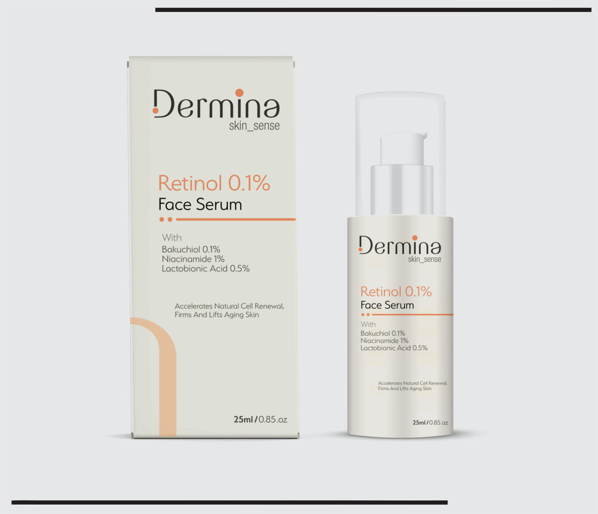 Retinol 0.1% Face Serum New (25 ml) Bakuchiol 0.1%, Niacinamide 1%, Lactobionic Acid 0.5% by Csc