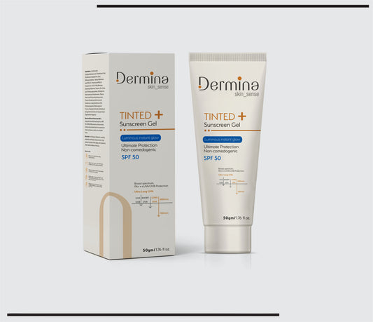 Tinted + SPF 50 Sunscreen Gel (50 gm)  Dermina Tinted+Sunscreen SPF 50- suncare 365 Tint by Csc