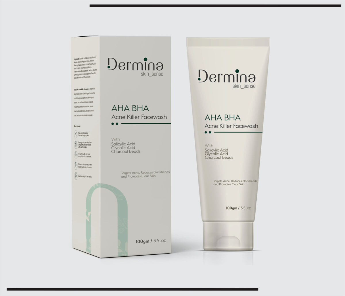 AHA BHA Acne Facewash  (100g) Glycolic Acid + Salicylic Acid + Charcoal Beads  by Csc
