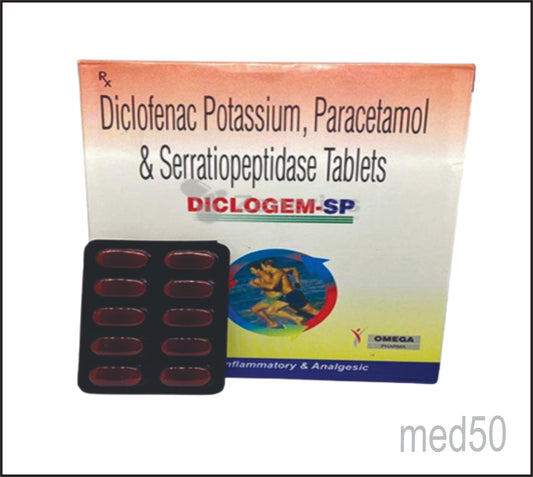 Diclogem SP Tablet (Diclofenac 50mg + Paracetamol 325mg + Serratiopeptidase 10mg)
