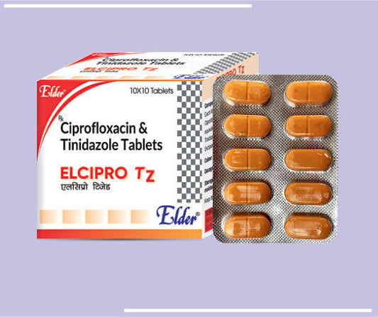 Elcipro Tz Tabs (500/600 Mg) (10X10) Ciprofloxacin 500 Mg & Tinidazole 600 Mg By Elder