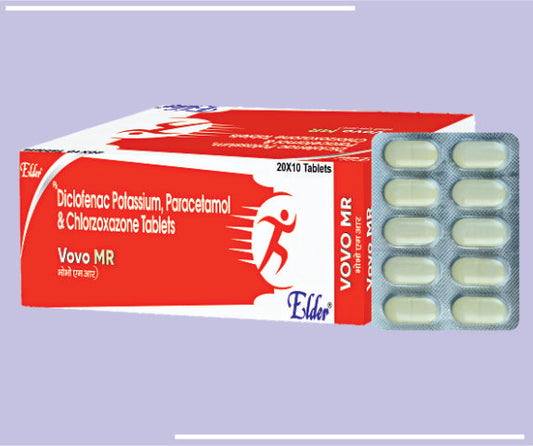 Vovo Mr Tabs (50/325/250) (20X10) Diclofenac Potassium 50Mg,Paracetamol 325Mg,Chlorzoxazone 500Mg By Elder