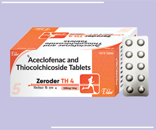 Zeroder Th 4 Tabs (100/4) (10X1X10) Aceclofenac 100Mg,Thiocolchicoside 4Mg By Elder