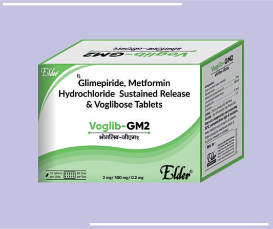 Voglib Gm2  Tabs (500/2/0.2Mg) (10X10) Glimepiride 2Mg,Metformin 500 Sr,Voglibose 0.2Mg By Elder