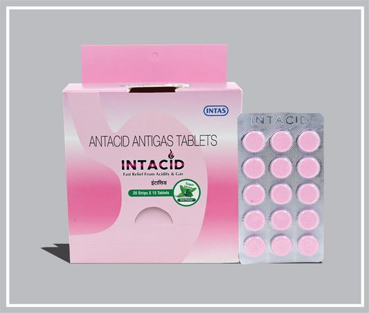 Intacid Tablets (Mint) (15T) (Dried Aluminium Hydroxide 300Mg + Magnesium Aluminium Silicate Hydrate 50Mg + Magnesium Hydroxide 25Mg + Simethicone 25Mg Chewable Tablet) By Intas