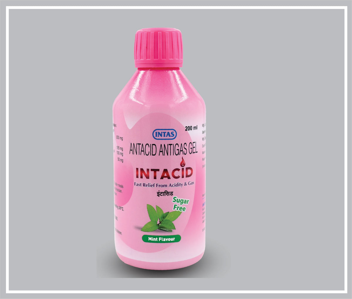 Intacid Gel Mint 200Ml (Combo) (Dried Aluminium Hydroxide Gel Ip 830 Mg + Magnesium Hydroxide Ip 185 Mg + Sodium Carboxymethylcellulose Ip 100 Mg + Simethicone Ip 50 Mg) By Intas