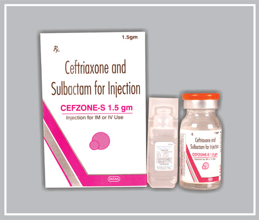 Cefzone-S 1500 Inj (Ceftriaxone 1000Mg + Sulbactam 500Mg ) By Intas