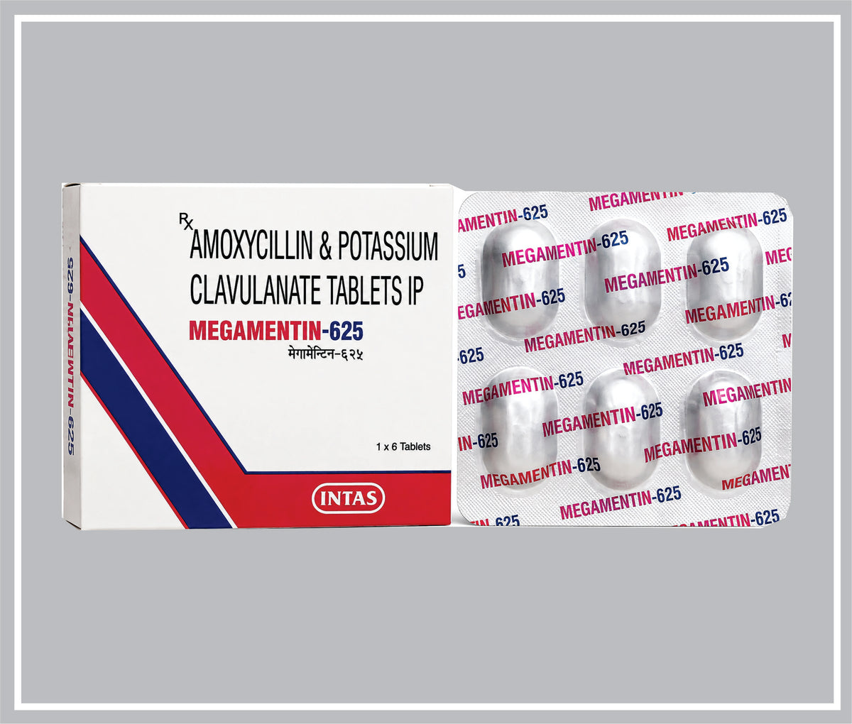Megamentin-625 6 Tab (Amoxycillin 500Mg + Potassium Clavulanate 125Mg) By Intas