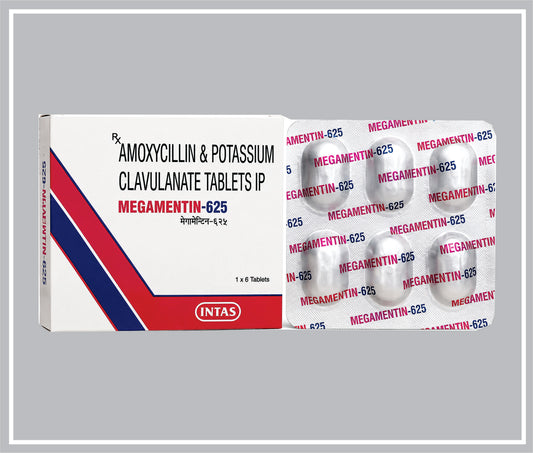 Megamentin-625 6 Tab (Amoxycillin 500Mg + Potassium Clavulanate 125Mg) By Intas