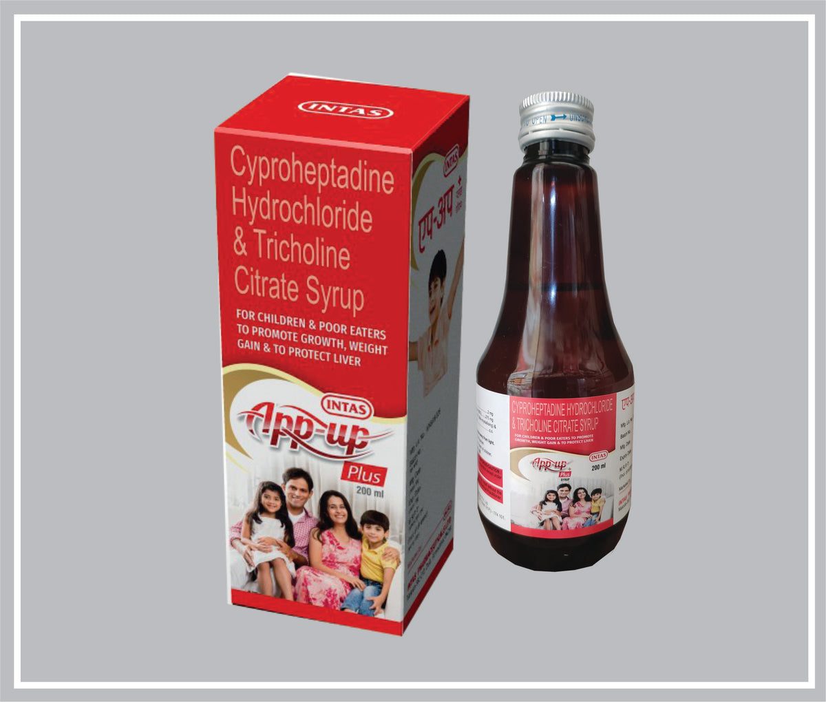 App Up Plus Syp 200Ml (Cyproheptadine  Hydrochloride 2Mg + Tricholine Citrate 275 Mg, Flavoured Syrupy Base, Strawberry ) By Intas