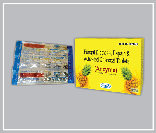 Anzyme 15 Tab (Fungal Diastase 100Mg + Papain 60Mg + Activated Charcoal 75Mg) By Intas