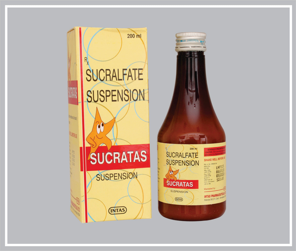 Sucratas Syrup 200 Ml (Sucralfate 1000 Mg/5 Ml Syr)  By Intas