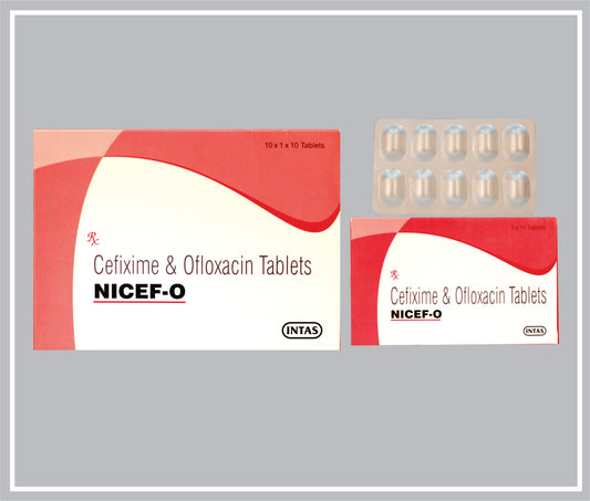 Nicef-O 10 Tab (Cefixime 200Mg + Ofloxacin 200Mg ) By Intas