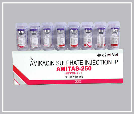 Amitas 250 Inj 2 Ml (Amikacin Sulphate 250Mg /2Ml ) By Intas