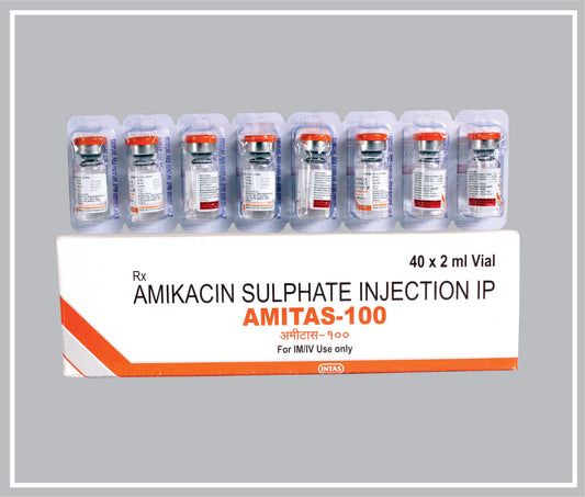 Amitas 100 Inj 2 Ml (Amikacin Sulphate 100Mg /2Ml ) By Intas