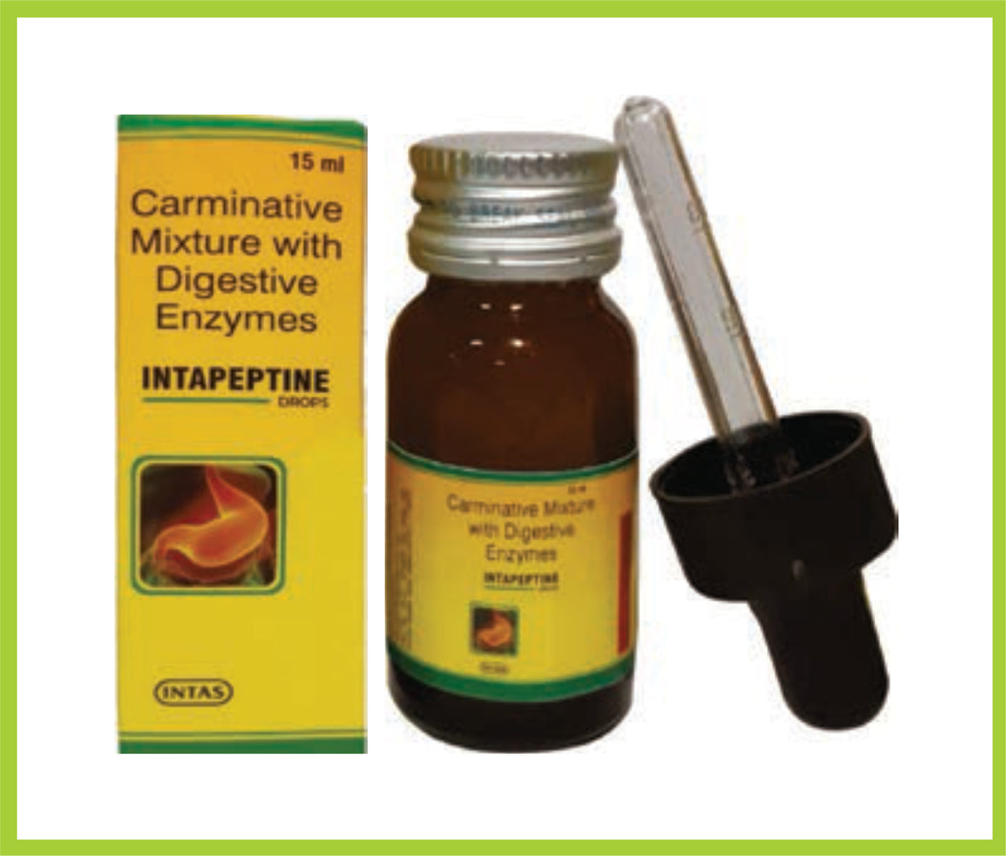 Intapeptine Drop (Alpha Amylase 20 mg + Papain 10 mg + Dill Oil 2 mg + Anise Oil 2 mg + Caraway Oil 2 mg)