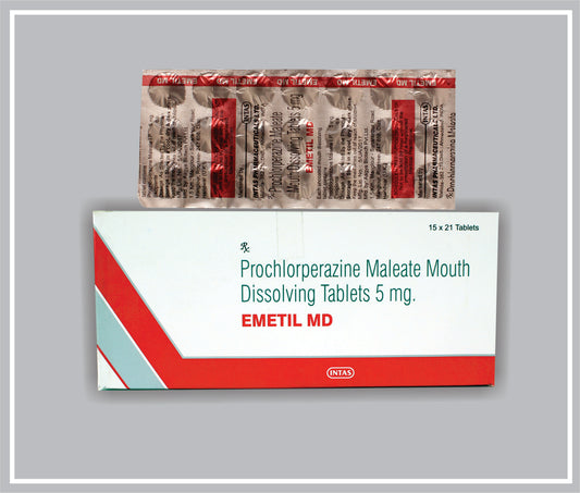 Emetil Md 21 Tab (Prochlorperazine Maleate 5Mg , Mouth Dissolving Tablet ) By Intas