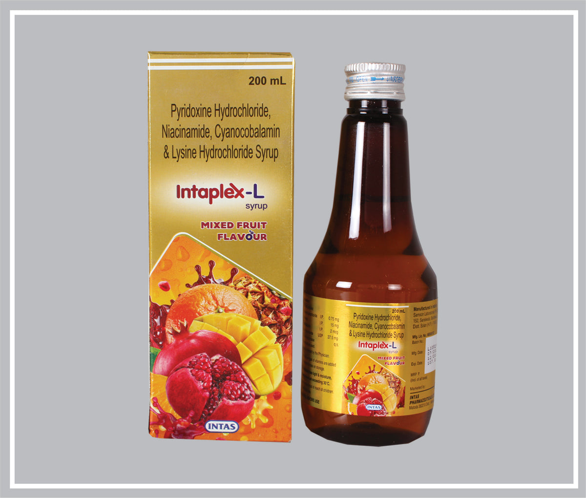 Intaplex-L Syp 200 Ml (Pyridoxine Hydrochloride 0.75Mg + Niacinamide 15Mg + Cyanocobalamine 15Mg + Lysine 37.5Mg (Vitamin B Complex Syp)) By Intas