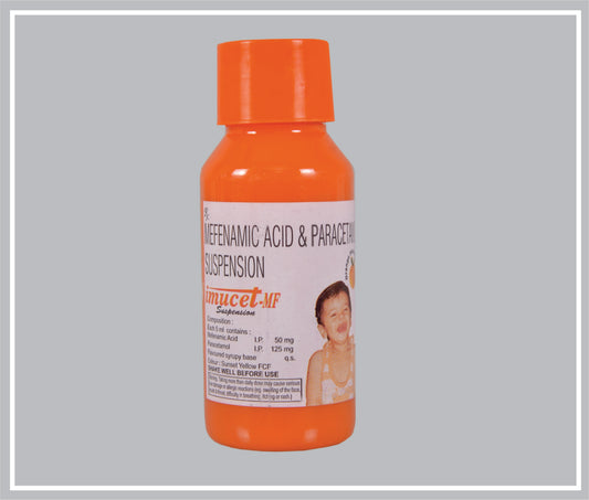 Nimucet-Mf (Orange) Sus 60 Ml (Mefenamic Acid 50Mg + Paracetamol 125Mg /5Ml, Orange Flavour) By Intas