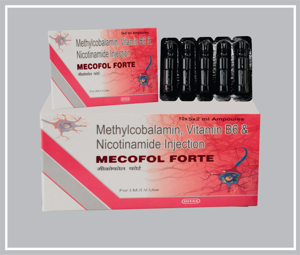 Mecofol Forte Inj 2 Ml (Methylcobalamin 2500Mcg + Pyridoxine Hydrochloride 100Mg + Nicotinamide 100Mg) By Intas